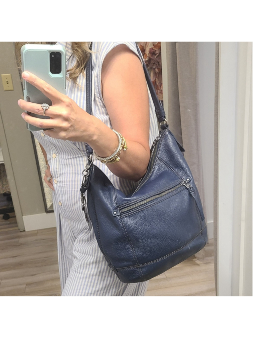 The Sak Navy Blue Leather Hobo Shoulder Bag